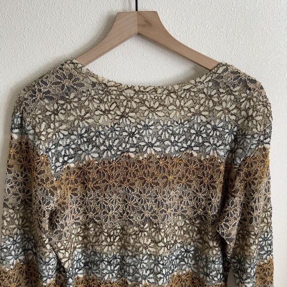 Vtg Chicos Design Top Womens 3 Beige Neutral Earth Tone Daisy Texture Artsy Boho - Picture 9 of 16